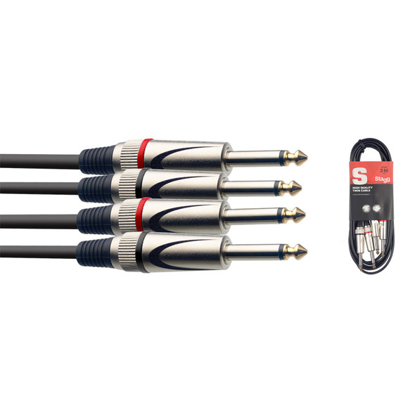 Stagg STC060P 60cm/2ft Twin Unbalanced Male Jack to Male Jack Cable 