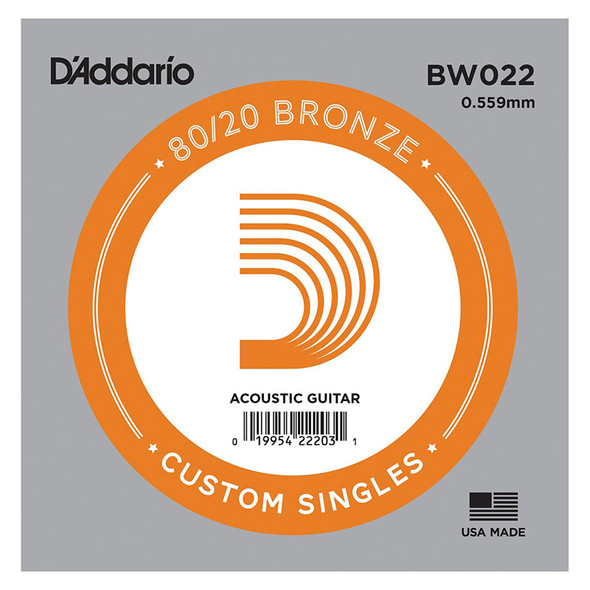 D'Addario BW022 Bronze Wound Acoustic Guitar Single String, .022 