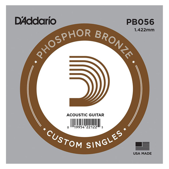 D'Addario PB056 Phosphor Bronze Wound Acoustic Guitar Single String, .056 