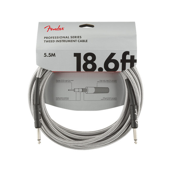 Fender Pro Series 18.6 foot Instrument Cable, White Tweed 