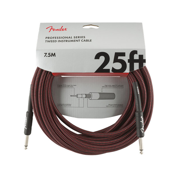 Fender Pro Series 25 foot Instrument Cable, Red Tweed 