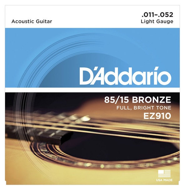 D'Addario EZ910 85/15 Bronze Acoustic Guitar Strings, Light 11-52 