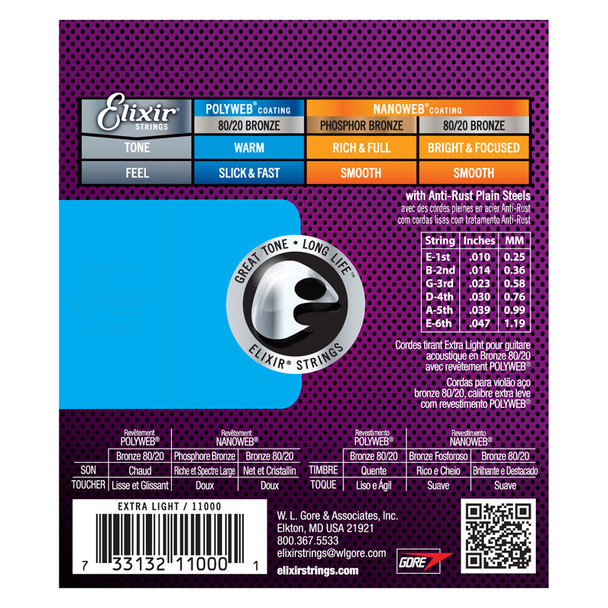 Elixir Polyweb 80/20 Bronze Acoustic Guitar Strings 10-47 X-Light 