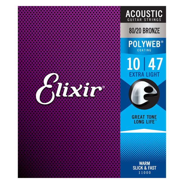 Elixir Polyweb 80/20 Bronze Acoustic Guitar Strings 10-47 X-Light 