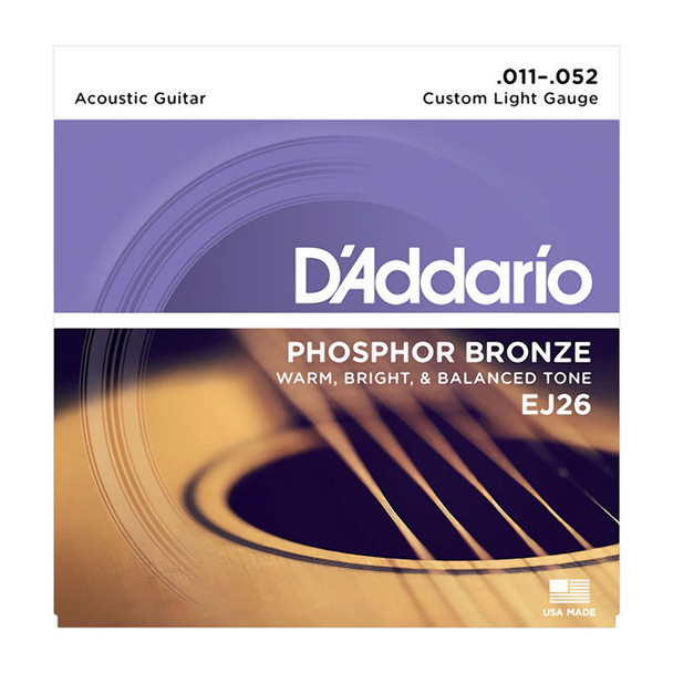 D'Addario EJ26-3D Phosphor Bronze Acoustic Strings, Custom Light 11-52 (3 Pack) 