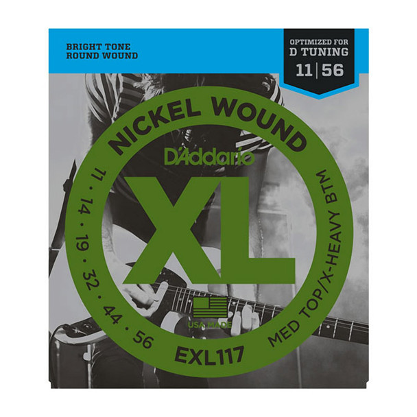 D'Addario EXL117 Nickel Wound Electric Strings, Med Top/X-Heavy Bottom 11-56 