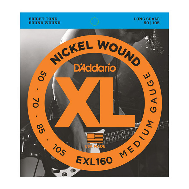 D'Addario EXL160 Electric Nickel Wound Bass Strings, Long Scale, Medium 50-105 