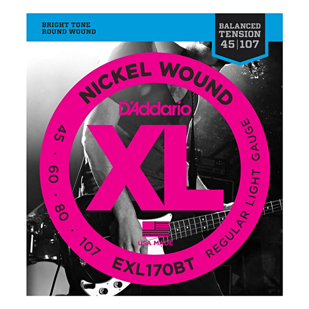 D'Addario EXL170BT Nickel Wound Bass Strings, Bal Tension, Regular Light .45-107 