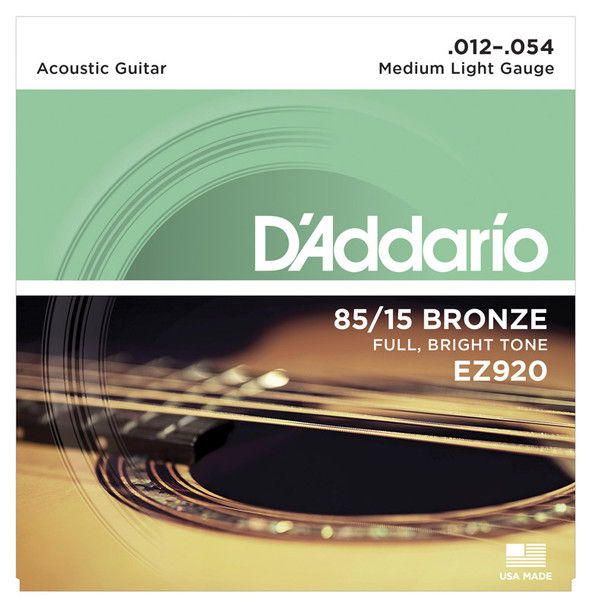 D'Addario EZ920 85/15 Bronze Acoustic Guitar Strings, Medium Light 12-54 