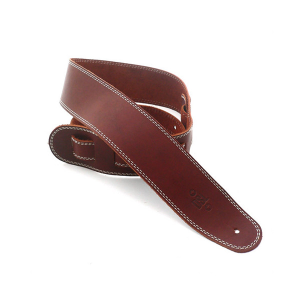 DSL Leather 2.5 Inch Single Ply Leather Guitar Strap, Maroon/Beige Stitching 
