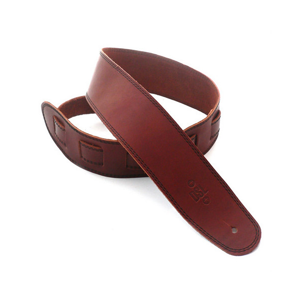 DSL Leather 2.5 Inch Single Ply Leather Guitar Strap, Maroon/Black Stitching 
