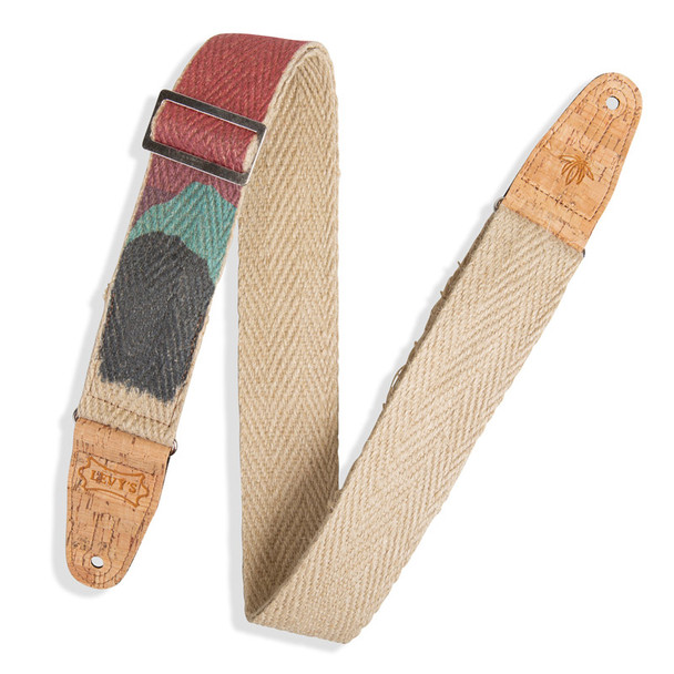 Levy's Natural Hemp Webbing 2 Inch Guitar Strap w/Cork Ends and Pocket, Sunset 
