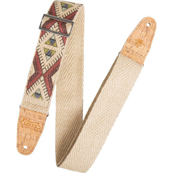 Levy's Natural Hemp Webbing 2 Inch Guitar Strap w/Cork Ends and Pocket, Tribal 