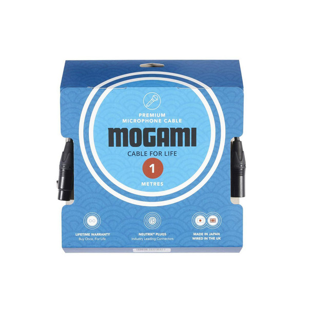 MOGAMI 1m XLRF - XLRM Mic Cable with Neutrik Black and Gold XLR 