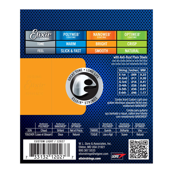 Elixir Nanoweb Custom-Light Electric Guitar Strings 9-46  