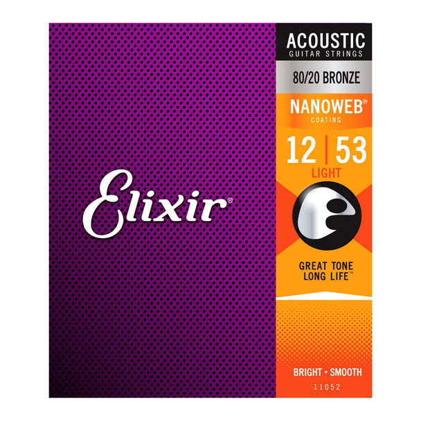 Elixir Nanoweb 80/20 Bronze Light Acoustic Guitar Strings 12-53  