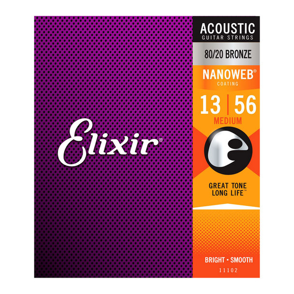 Elixir Nanoweb 80/20 Bronze Medium Acoustic Guitar Strings 13-56  