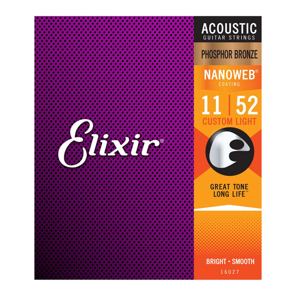 Elixir Nanoweb Phosphor Bronze Custom-Light Acoustic Guitar Strings 11-52  