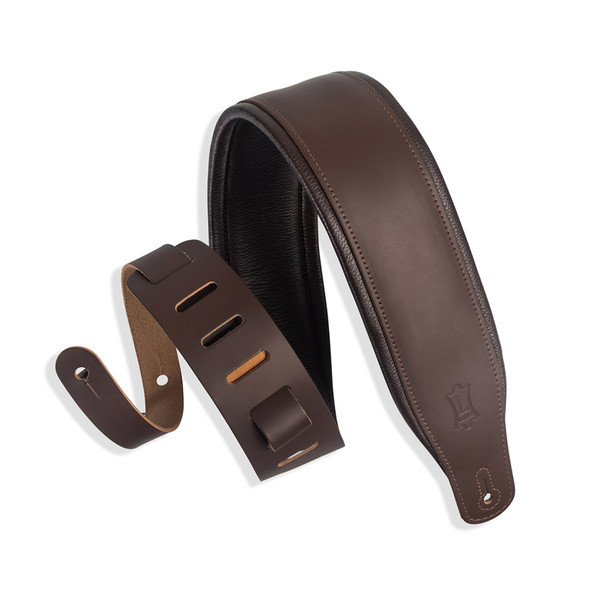 Levys M26PD-DBR 3 inch Leather Guitar Strap, Dark Brown 