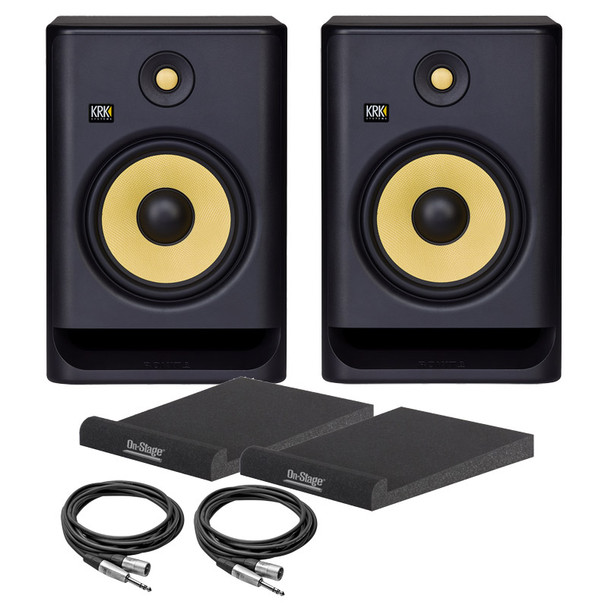 KRK Rokit RP8 G4 Active Studio Monitors (Pair) With Isolation Pads and Cables 