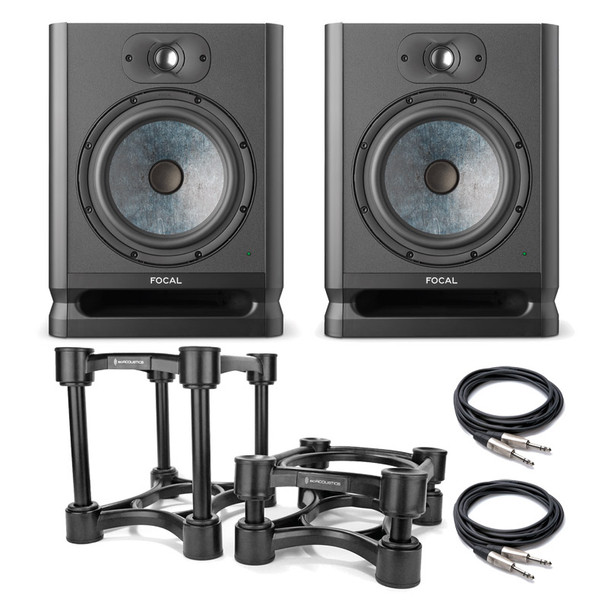 Focal Alpha 80 EVO Active Studio Monitors (Pair) With IsoAcoustic ISO-200 Stands and Cables 