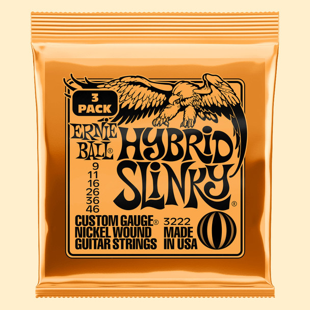 Ernie Ball 9-46 3 Pack Hybrid Slinky Electric Guitar Strings 