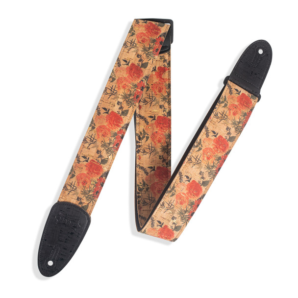 Levy's MX8-001 Natural Cork on Black Cotton Guitar Strap, Wildflower 