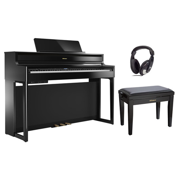 Roland HP704-PE Digital Piano, Polished Ebony with Bench and Headphones 