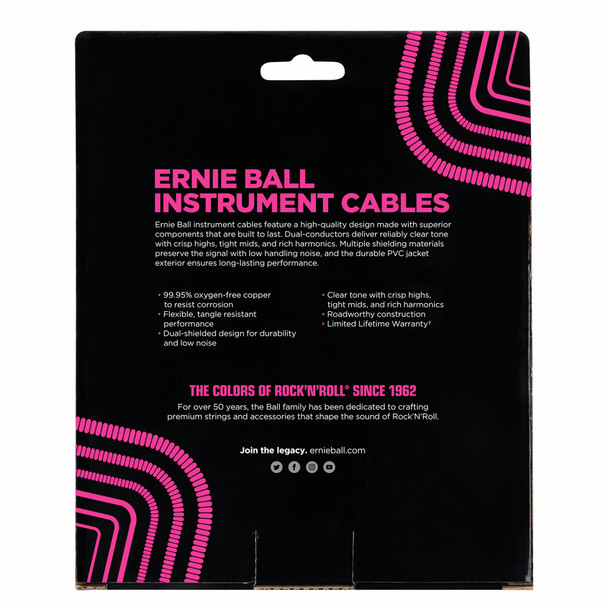 Ernie Ball 30ft Coiled Instrument Cable, Straight Jacks, Black 