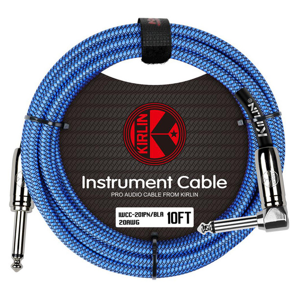 Kirlin Fabric 10ft Straight to Angled Jack Guitar Cable, Blue 