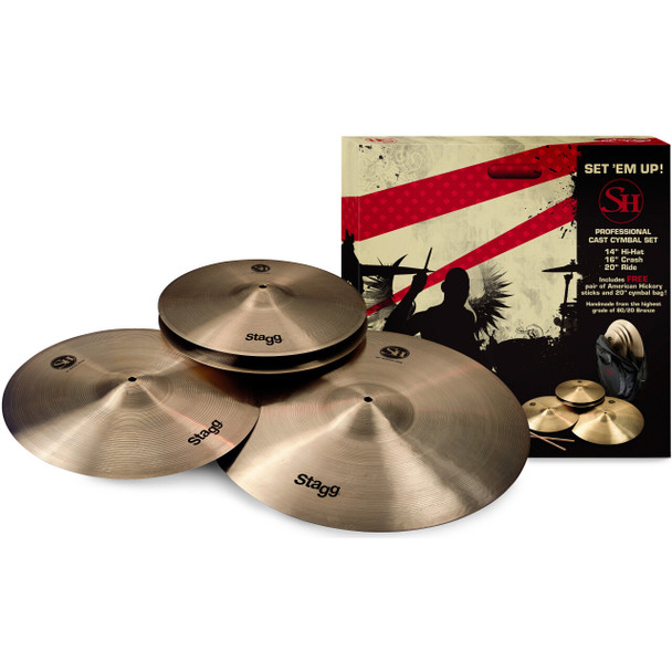 Stagg SH-SET SH Series Cymbal Set, 14 Inch HiHat, 16 Inch Crash, 20 Inch Ride  