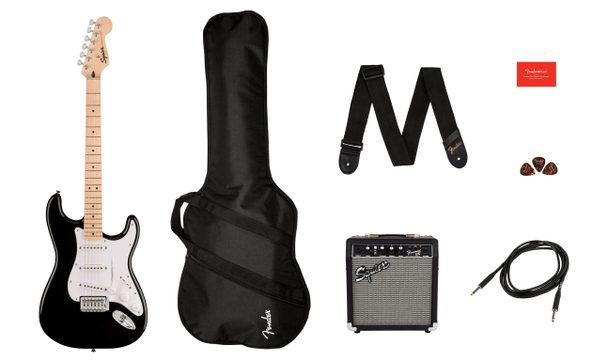 Fender Squier Sonic Stratocaster Electric Guitar Pack, Gig Bag, Black 