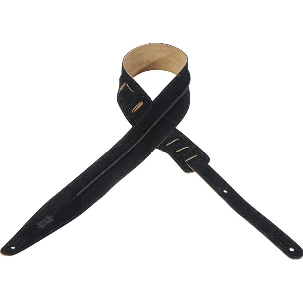 Levy's 2.5 Inch Suede Guitar Strap with folded gusset, Black 
