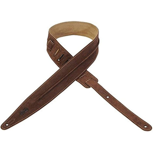 Levy's 2.5 Inch Suede Guitar Strap with folded gusset, Brown 