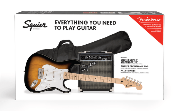 Fender Squier Sonic Stratocaster Electric Guitar Pack, 2-Color Sunburst 