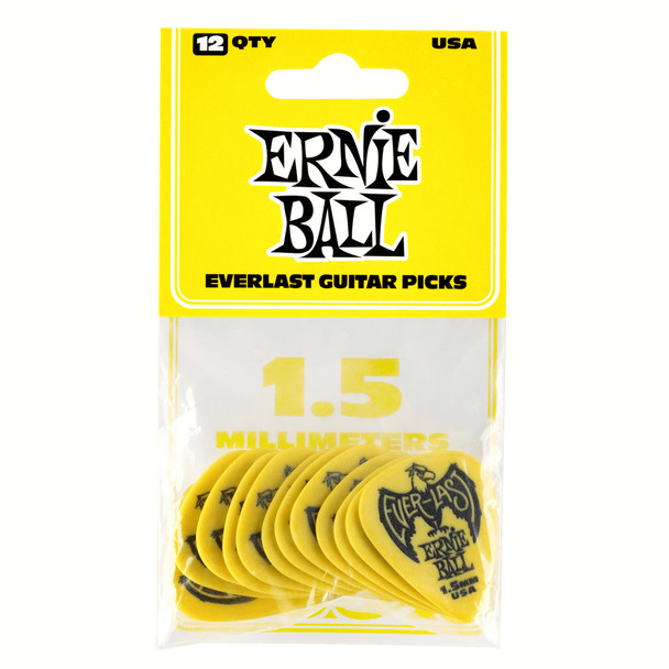 Ernie Ball Everlast Yellow 1.5 MM Picks, 12 Pack 