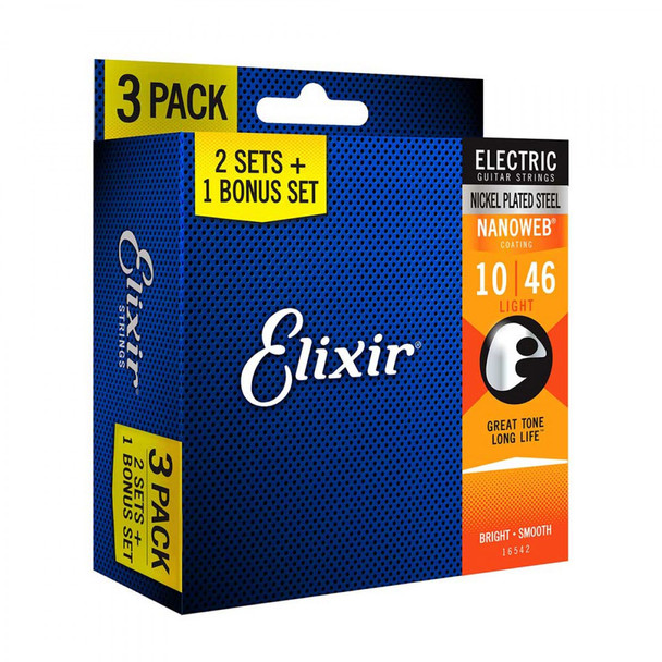 Elixir Electric Nanoweb 010-046 Guitar Strings, Three pack 