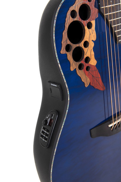 Ovation CE-44P-8TQ-G Celebrity Elite Plus Electro Acoustic Guitar, Transparent Blue Quilted  