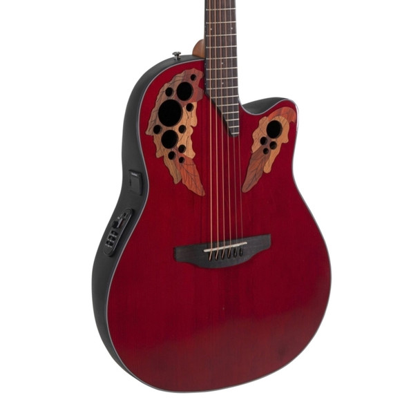 Ovation Celebrity Elite CE-44-RR-G Mid-Cutaway Electric Guitar, Ruby Red 