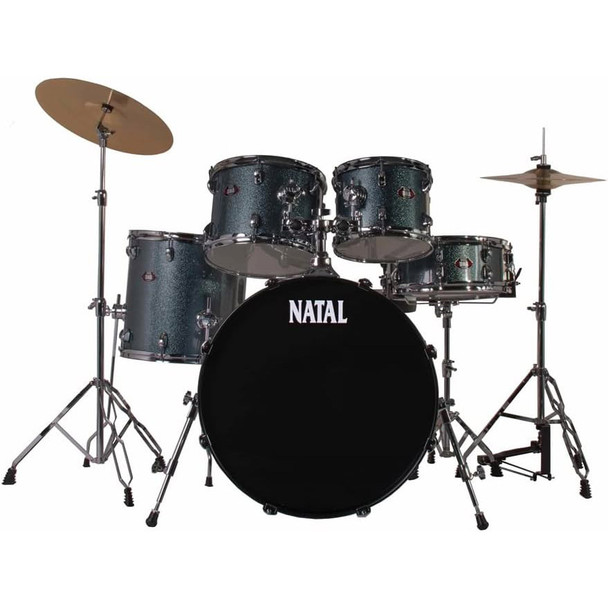 Natal DNA F22 5-Piece Complete Drum Kit with Cymbals, Blue Sparkle 