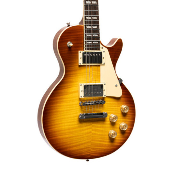 Stagg SEL-DLX Electric Guitar AAA Flame Top Mahogany Body, Tobacco Sunburst 