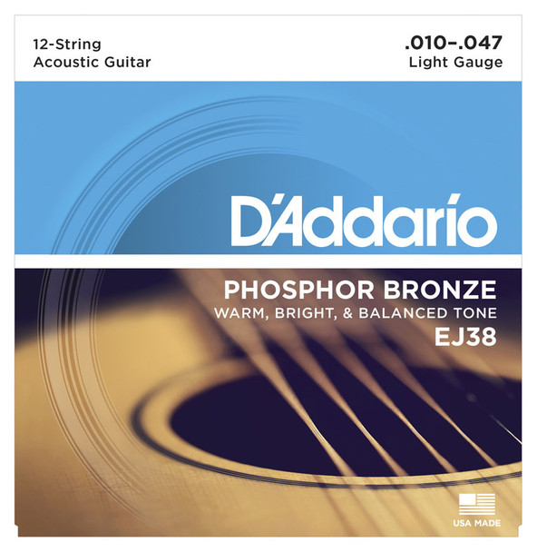 D Addario EJ38 Phosphor Bronze 12 String Acoustic Guitar Strings (5 pack) 