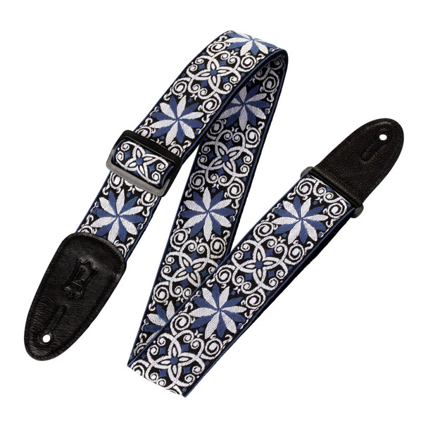 Levys Hootenanny Jacquard Guitar Strap, Blue and White Floral Motif 