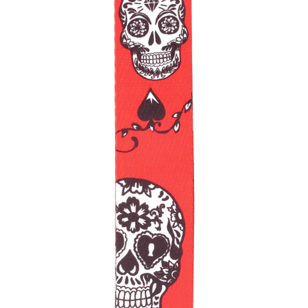 D'Addario Polyester Guitar Strap, Red Sugar Skulls 