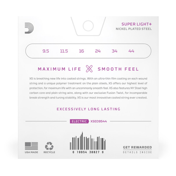 D'Addario XS 9.5-44 Super Light Plus Nickel Electric Guitar Strings 