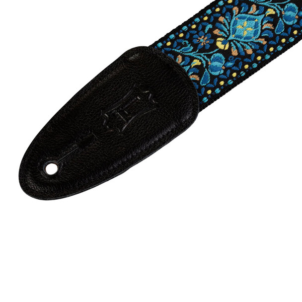 Levys Hootenanny Jacquard Weave Guitar Strap Blue and Yellow Floral 