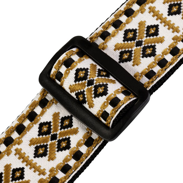 Levys Hootenanny Jacquard Weave Guitar Strap, Gold and White Diamond 