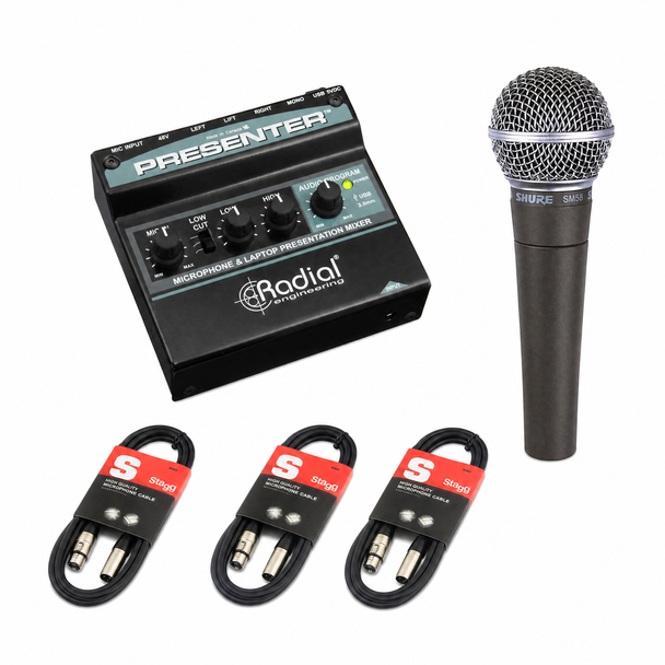 Radial Presenter Professional AV Presentation Package with Shure SM58 & Cables 