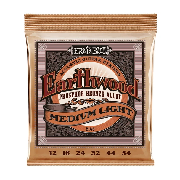 Ernie Ball Earthwood Phosphor Bronze Medium Light Acoustic Guitar Strings, 12-54 