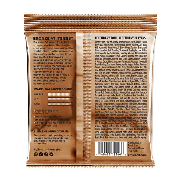 Ernie Ball Earthwood Phosphor Bronze Medium Light Acoustic Guitar Strings, 12-54 